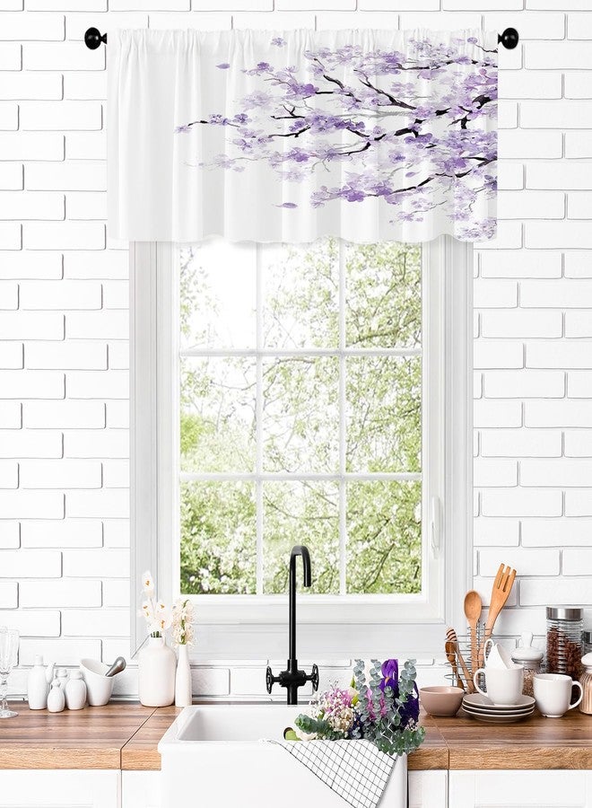 Kikiry Purple Window Curtain Valance 52" W x 18" L Floral Cherry Blossom Japanese Lavender Patterned Flower Printed Woman Kitchen Rod Pocket Living Room Bedroom Drapes Treatment Fabric 1 Panel - Image 2
